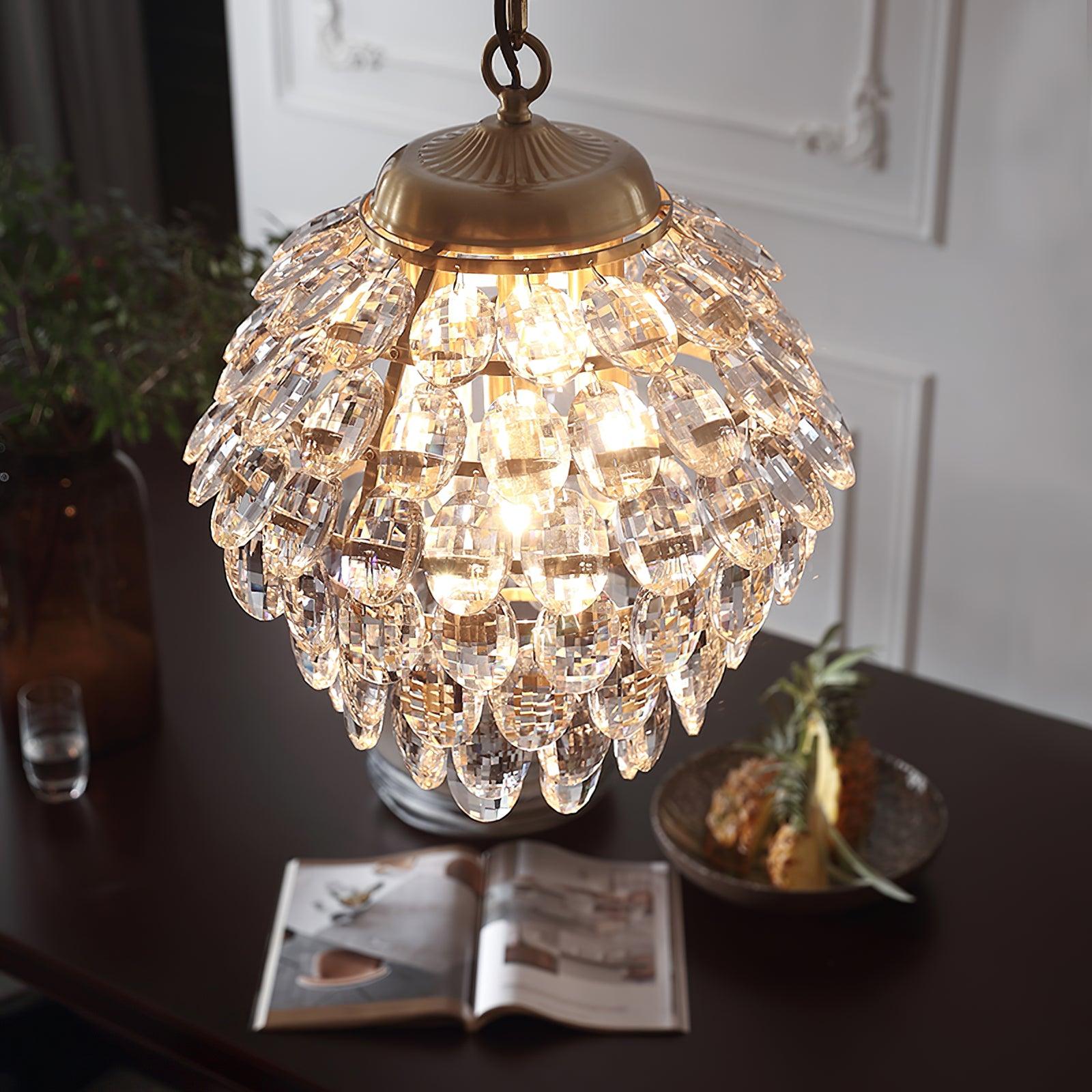 Elegant Tiered Crystal Chandelier Brass Droplight Fixture for Dining Room