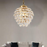 Elegant Tiered Crystal Chandelier Brass Droplight Fixture for Dining Room