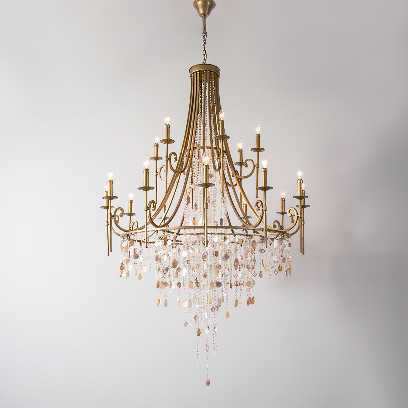 Elegant Tiered Shell Crystal Chandelier Copper Finish Multi Head Ceiling Light