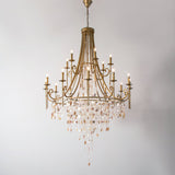 Elegant Tiered Shell Crystal Chandelier Copper Finish Multi Head Ceiling Light