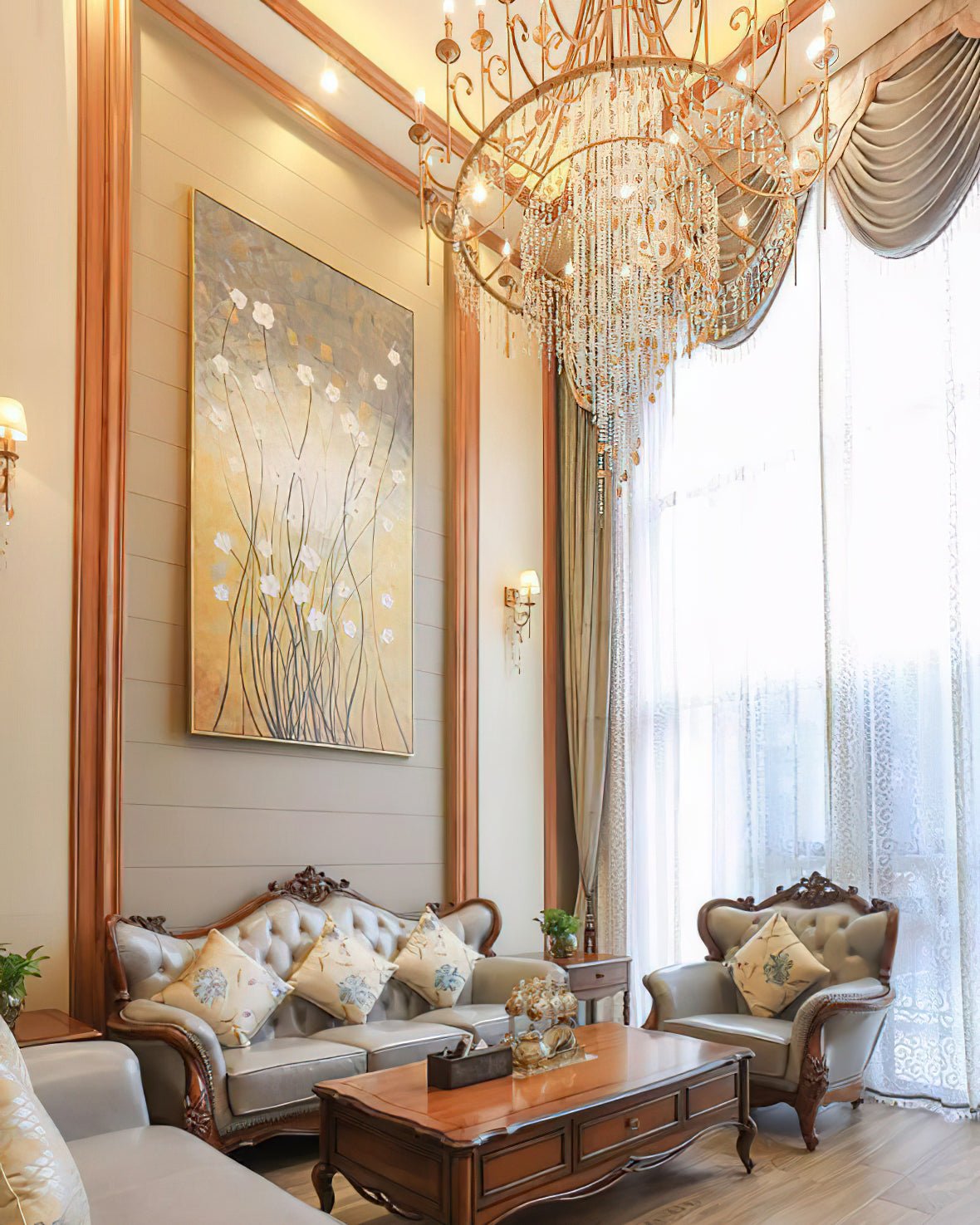 Elegant Tiered Shell Crystal Chandelier Copper Finish Multi Head Ceiling Light