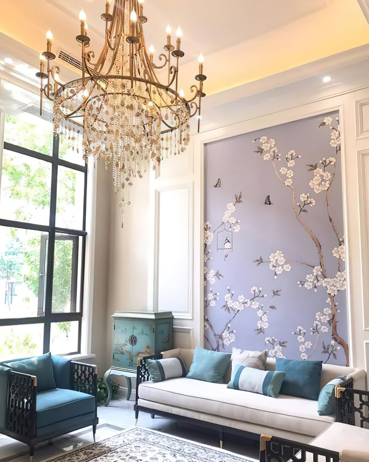 Elegant Tiered Shell Crystal Chandelier Copper Finish Multi Head Ceiling Light