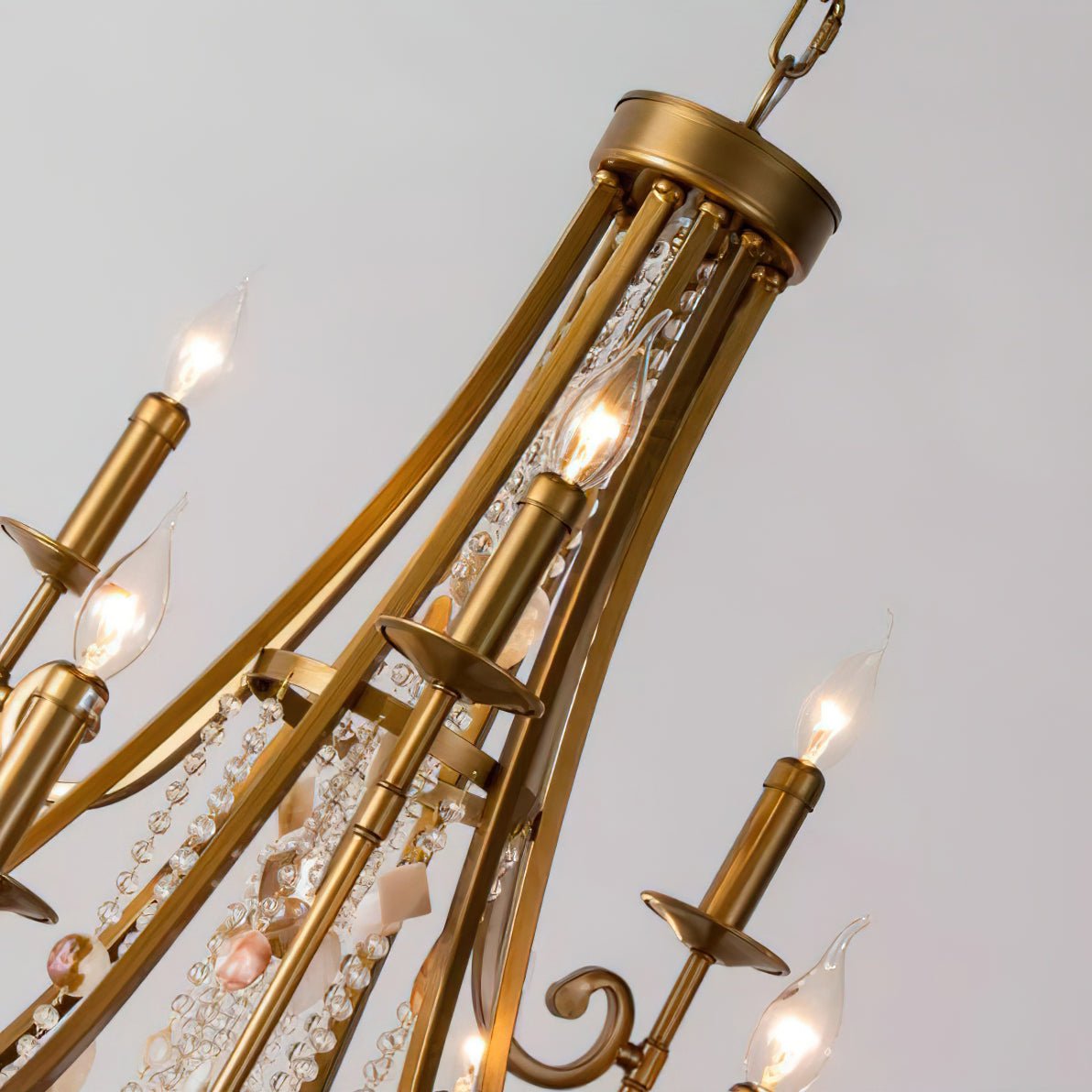 Elegant Tiered Shell Crystal Chandelier Copper Finish Multi Head Ceiling Light