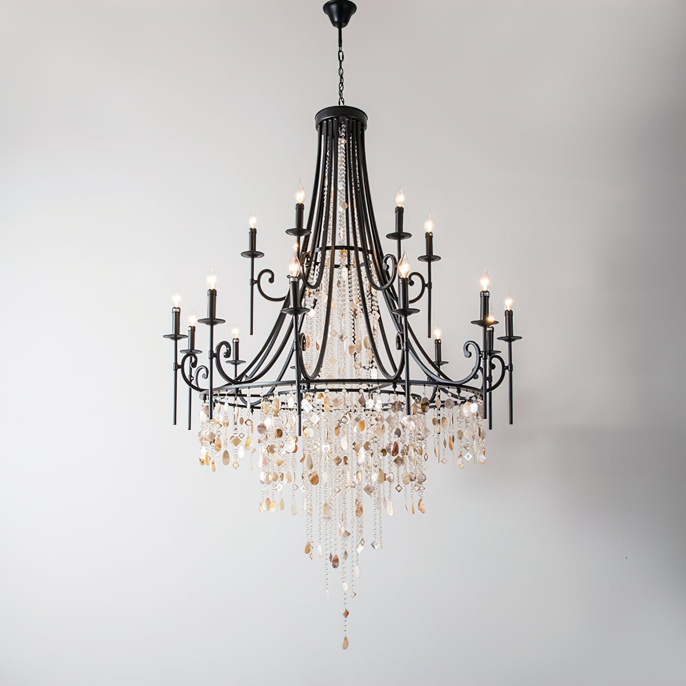 Elegant Tiered Shell Crystal Chandelier Copper Finish Multi Head Ceiling Light