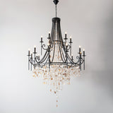 Elegant Tiered Shell Crystal Chandelier Copper Finish Multi Head Ceiling Light