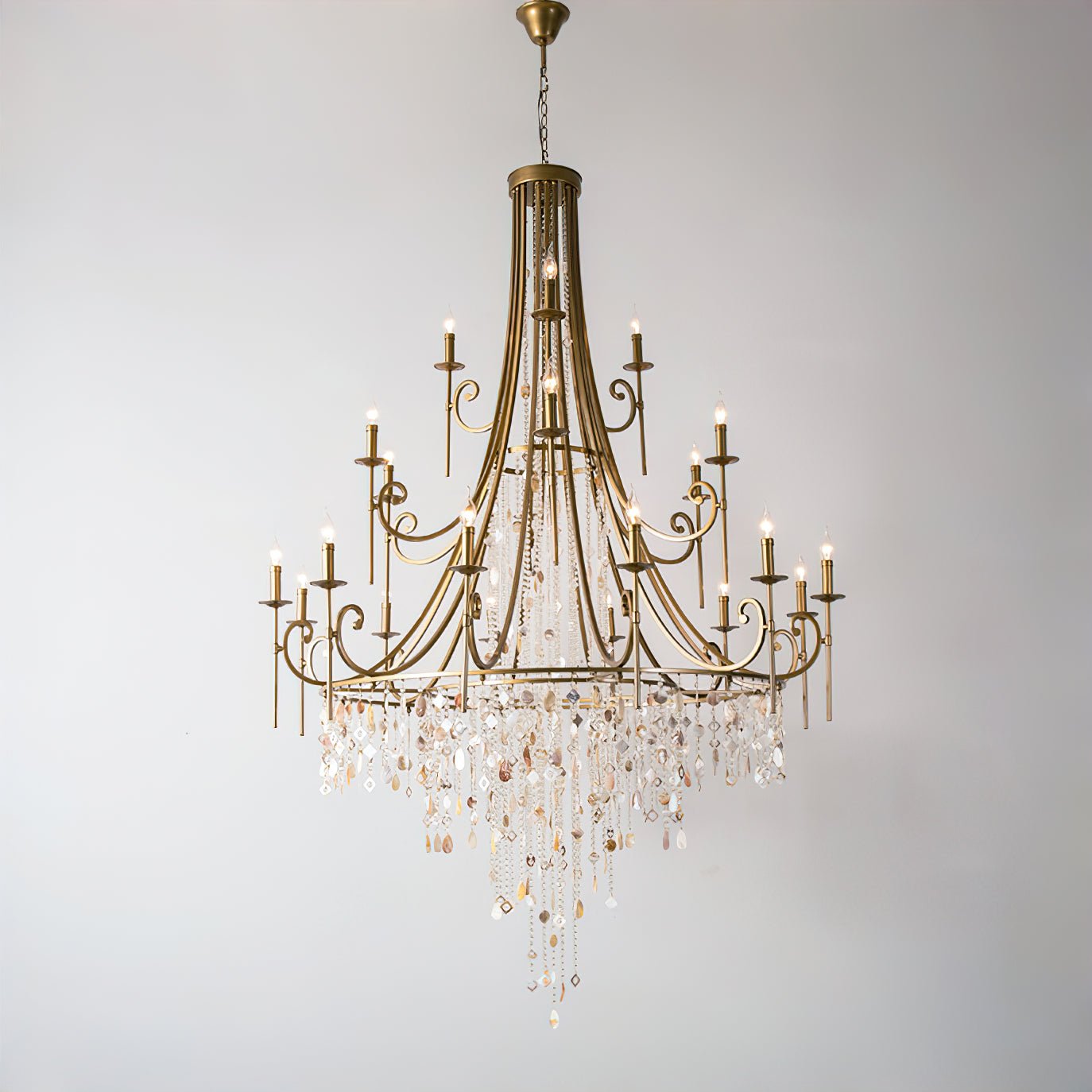 Elegant Tiered Shell Crystal Chandelier Copper Finish Multi Head Ceiling Light