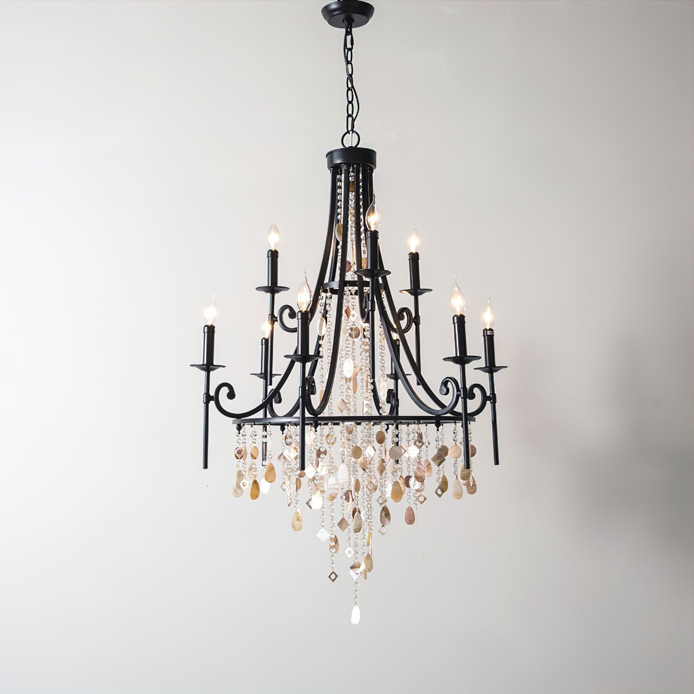 Elegant Tiered Shell Crystal Chandelier Copper Finish Multi Head Ceiling Light