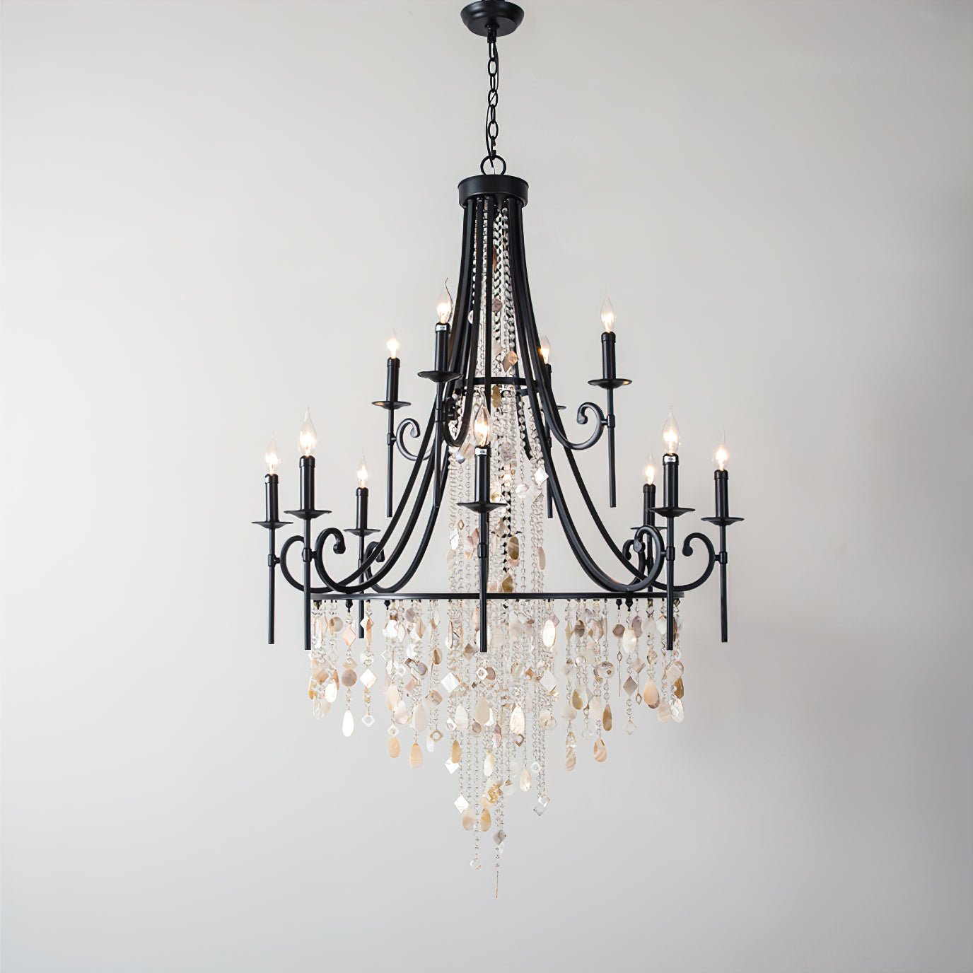 Elegant Tiered Shell Crystal Chandelier Copper Finish Multi Head Ceiling Light