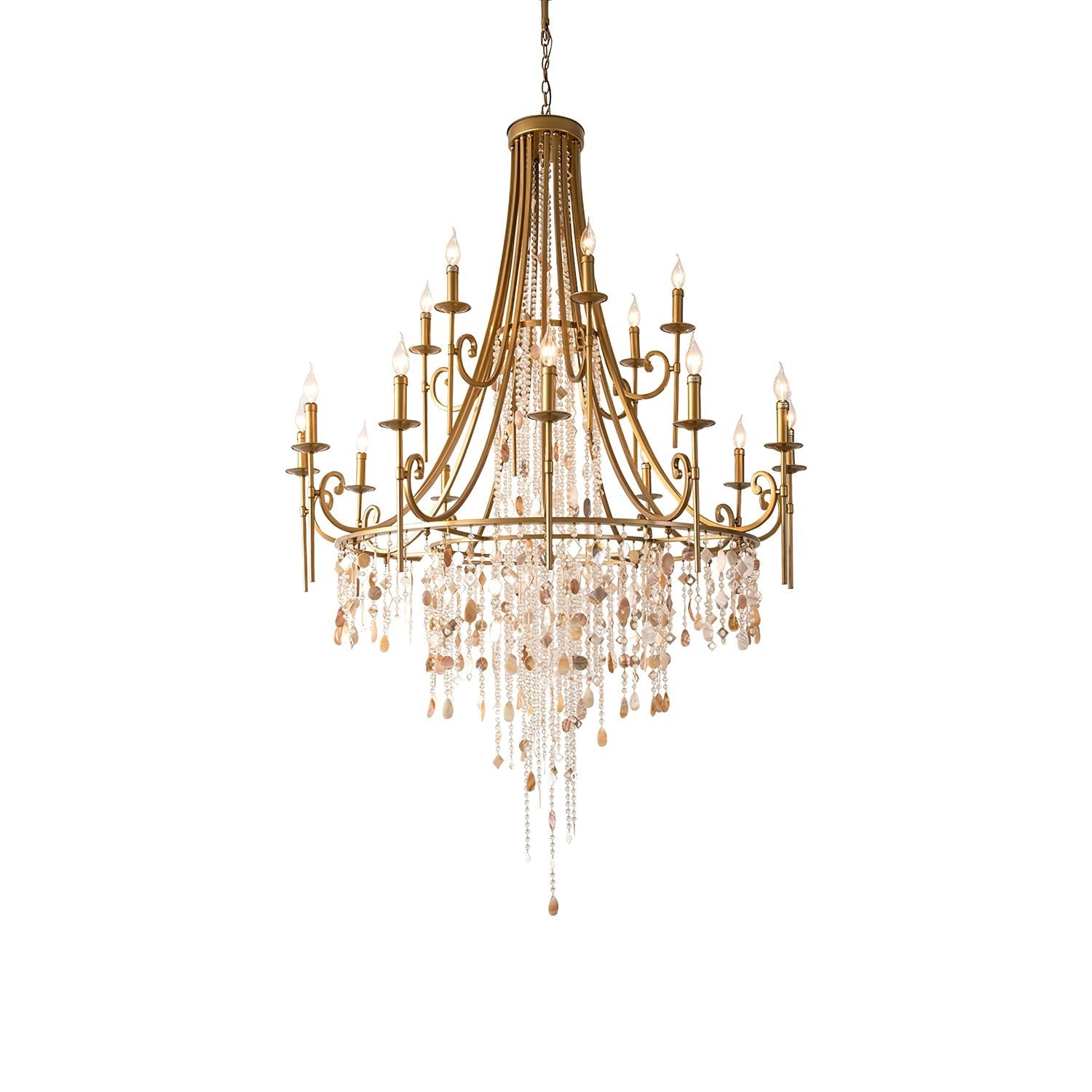 Elegant Tiered Shell Crystal Chandelier Copper Finish Multi Head Ceiling Light