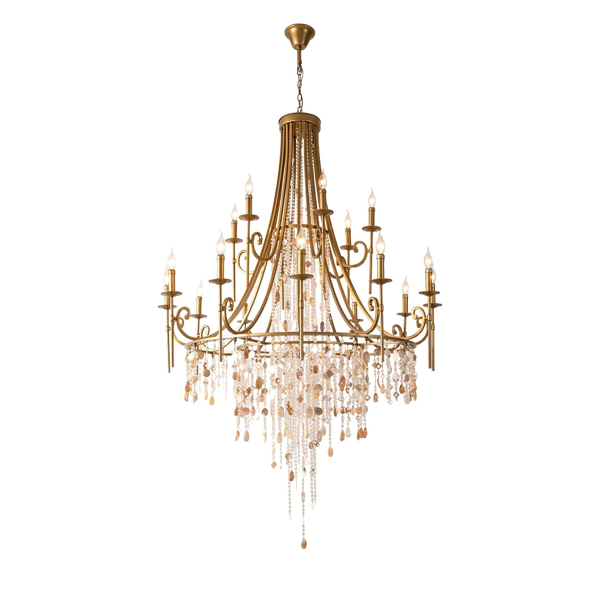 Elegant Tiered Shell Crystal Chandelier Copper Finish Multi Head Ceiling Light