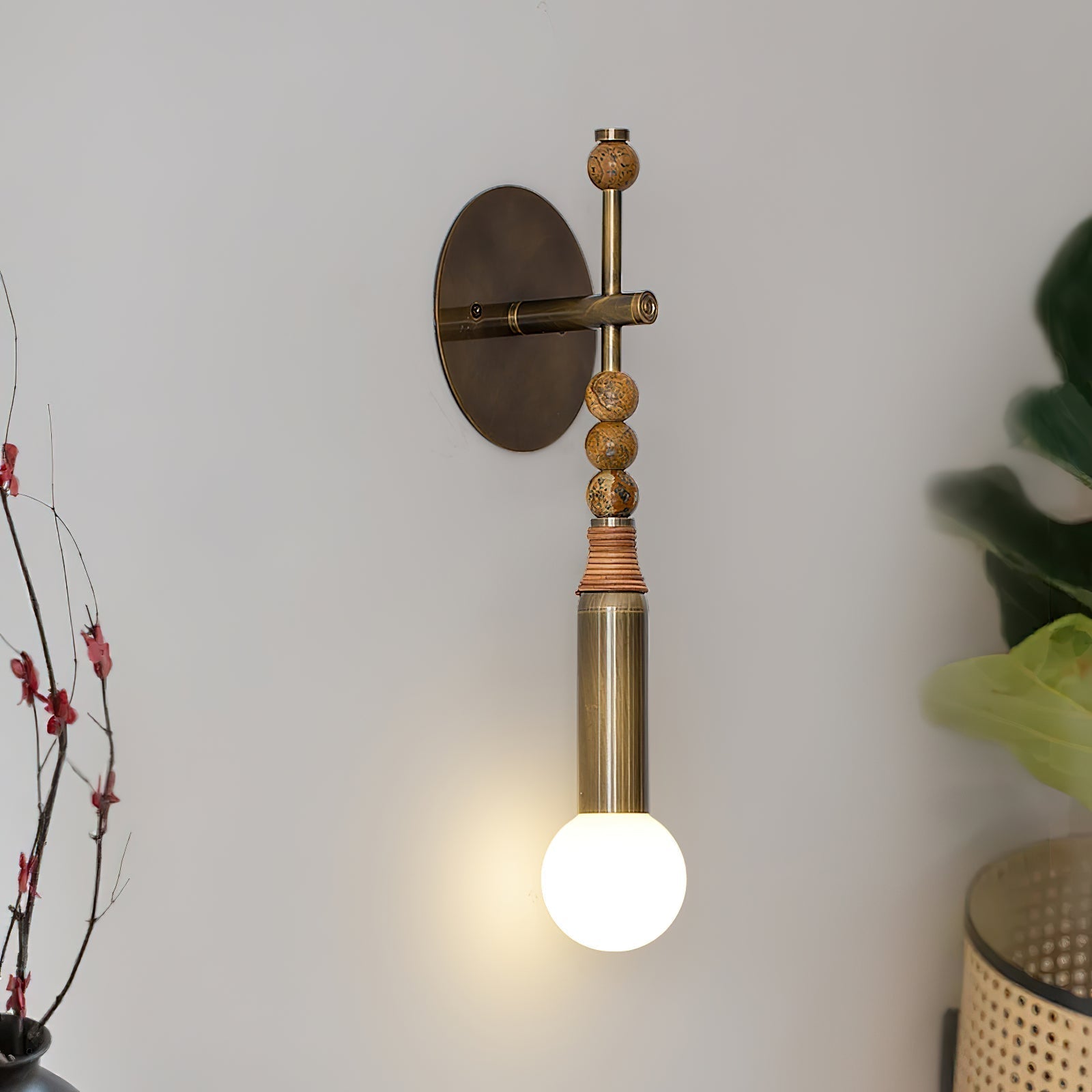 Elegant Toam Natural Marble Wall Lamp Pair with Antique Brass Metal Accents for Indoor Use