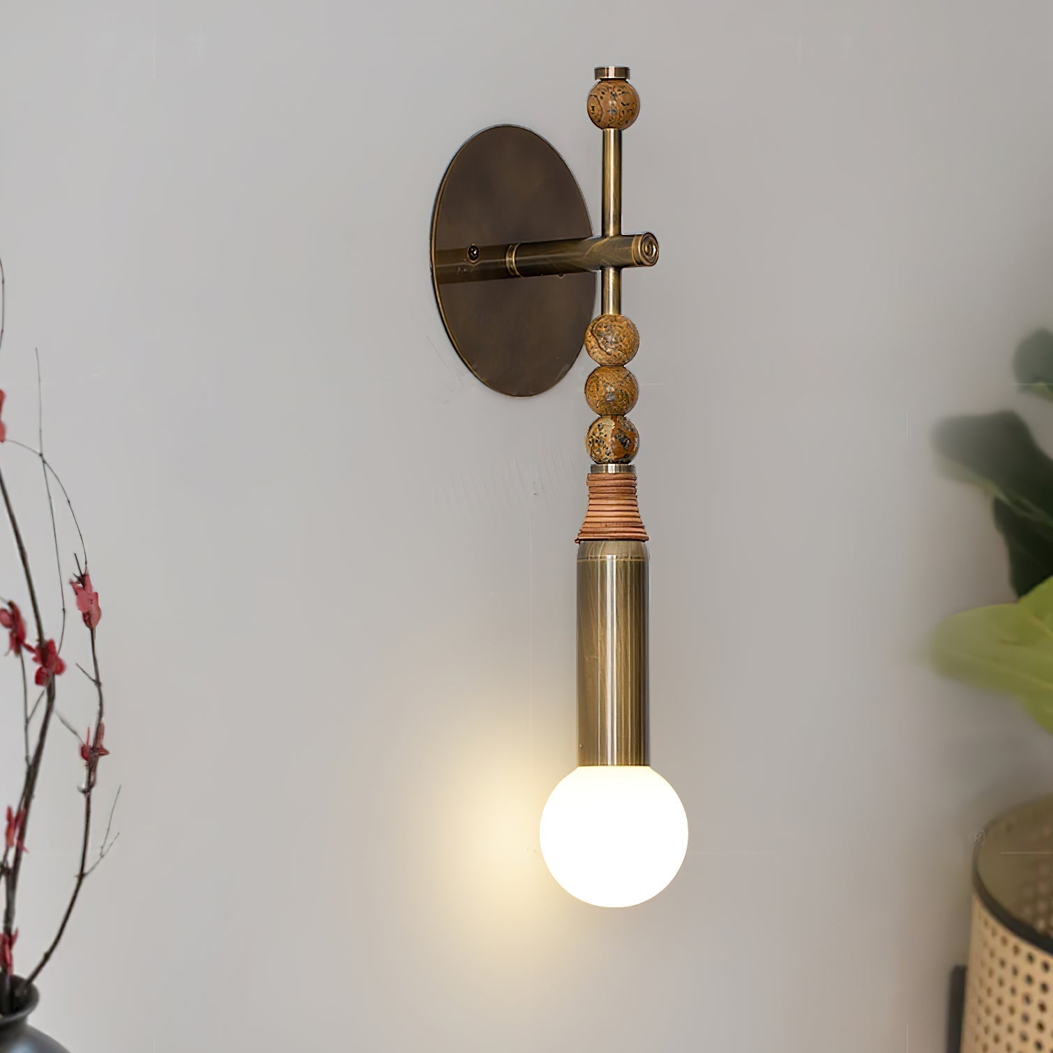 Elegant Toam Natural Marble Wall Lamp Pair with Antique Brass Metal Accents for Indoor Use