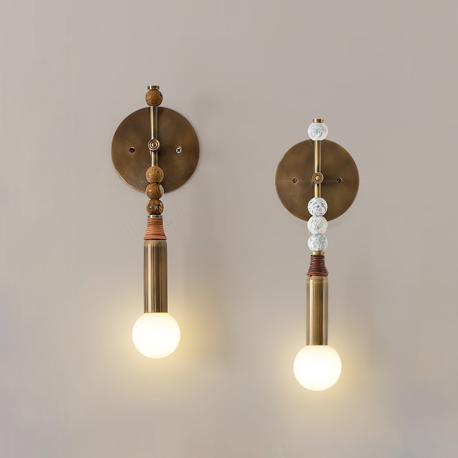 Elegant Toam Natural Marble Wall Lamp Pair with Antique Brass Metal Accents for Indoor Use