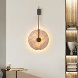 Elegant Travertine Disc LED Wall Light Natural Stone Sconce for Modern Interior