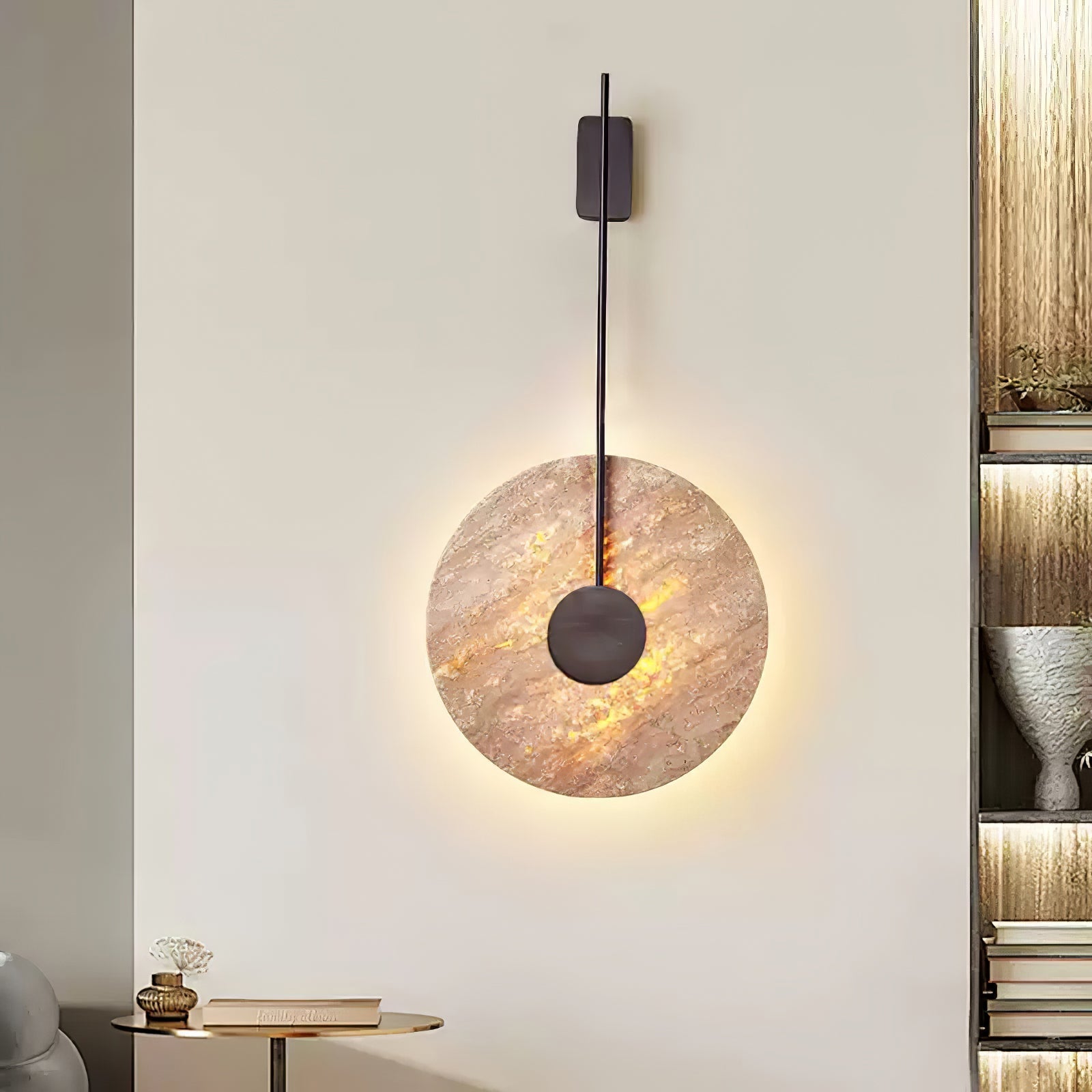 Elegant Travertine Disc LED Wall Light Natural Stone Sconce for Modern Interior