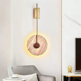 Elegant Travertine Disc LED Wall Light Natural Stone Sconce for Modern Interior
