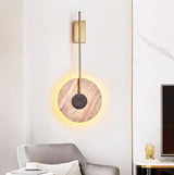 Elegant Travertine Disc LED Wall Light Natural Stone Sconce for Modern Interior