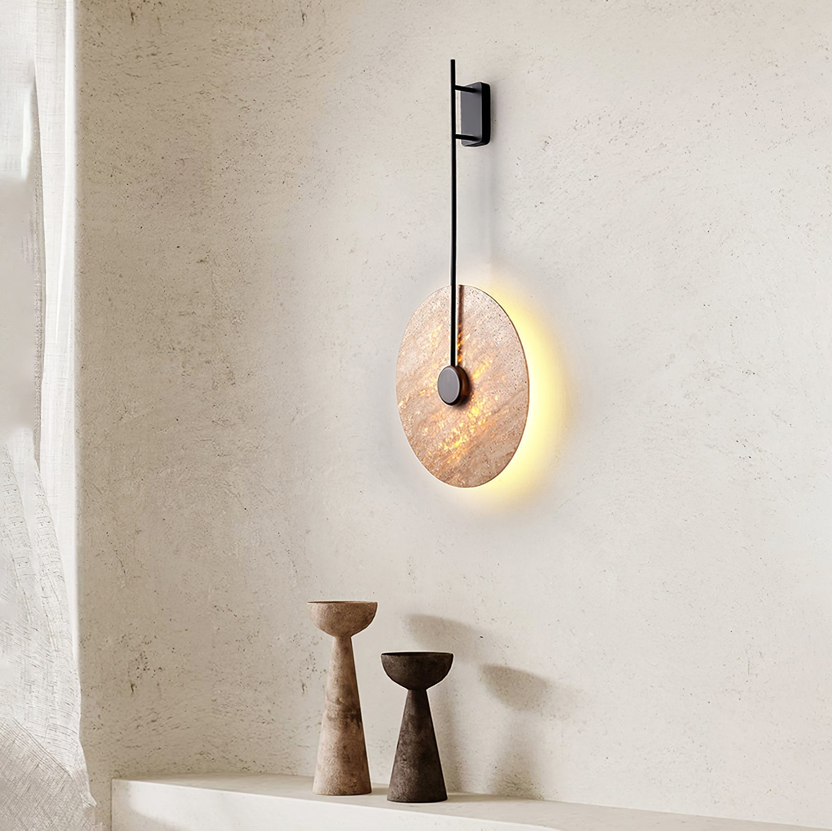 Elegant Travertine Disc LED Wall Light Natural Stone Sconce for Modern Interior