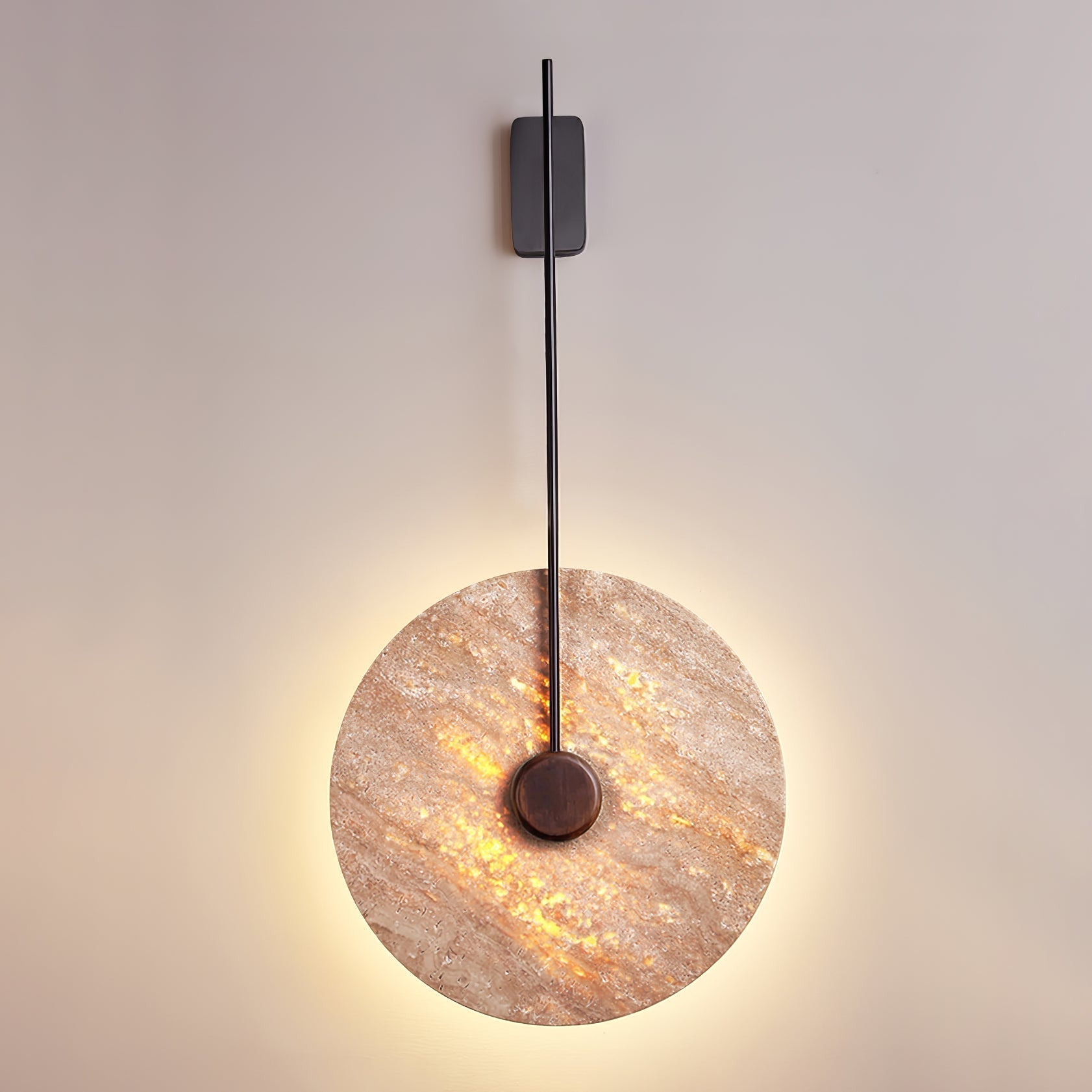 Elegant Travertine Disc LED Wall Light Natural Stone Sconce for Modern Interior