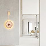 Elegant Travertine Disc LED Wall Light Natural Stone Sconce for Modern Interior