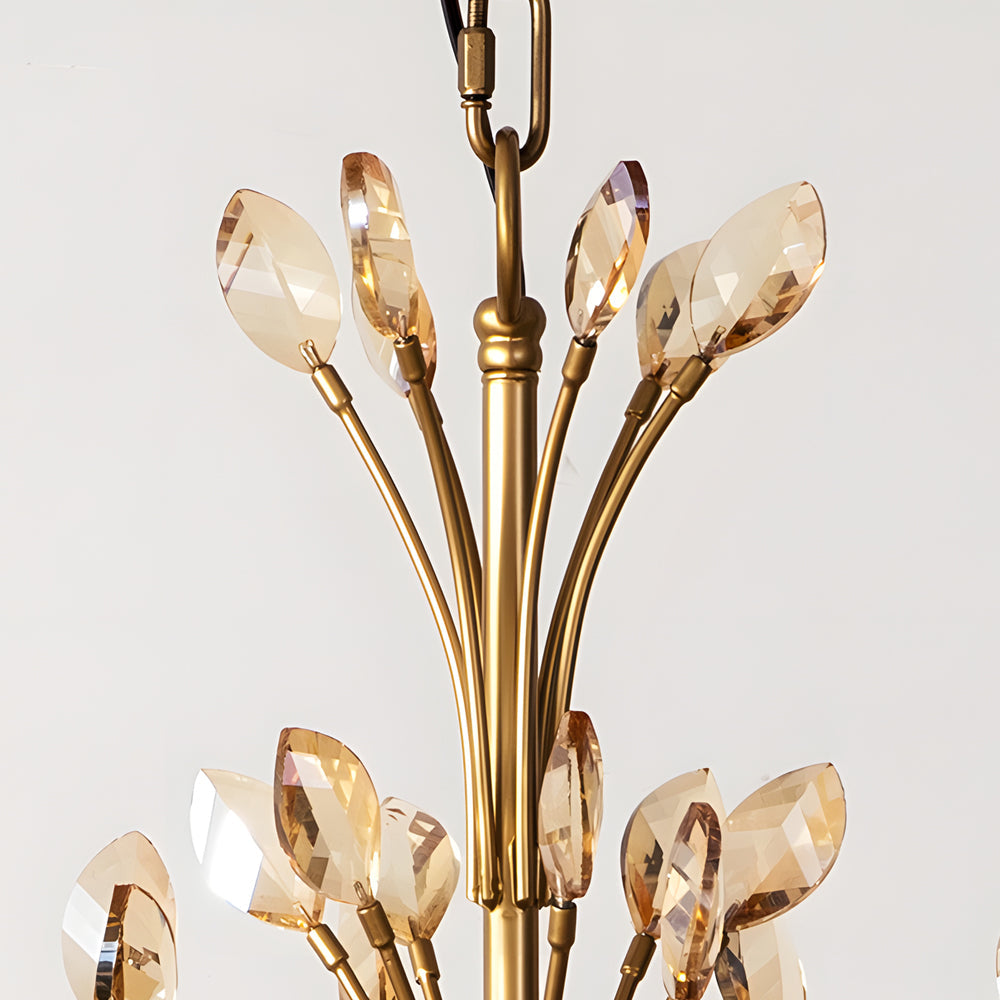 Elegant Vintage Brass Branch Candle Chandelier with Crystal Accents 6 or 9 Light Gold Ceiling Fixture