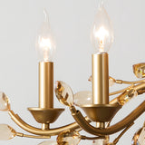 Elegant Vintage Brass Branch Candle Chandelier with Crystal Accents 6 or 9 Light Gold Ceiling Fixture