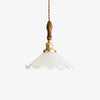 Elegant Walnut and Brass Flower Petal Pendant Light with White Glass Shade for Modern Living Spaces
