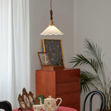 Elegant Walnut and Brass Flower Petal Pendant Light with White Glass Shade for Modern Living Spaces