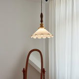 Elegant Walnut and Brass Flower Petal Pendant Light with White Glass Shade for Modern Living Spaces