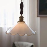 Elegant Walnut and Brass Flower Petal Pendant Light with White Glass Shade for Modern Living Spaces
