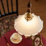 Elegant Walnut and Brass Flower Petal Pendant Light with White Glass Shade for Modern Living Spaces