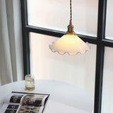 Elegant Walnut and Brass Flower Petal Pendant Light with White Glass Shade for Modern Living Spaces