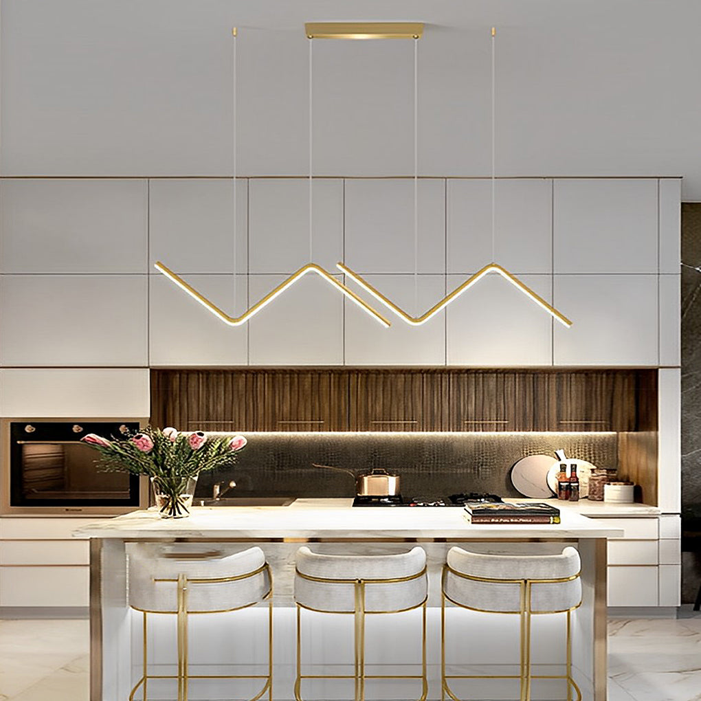 Elegant Wavy Linear LED Pendant Light 3 Step Dimming Modern Nordic Chandelier for Dining Room