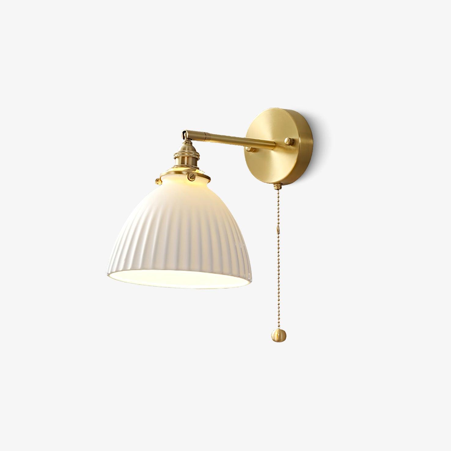 Elegant White Ceramic Pleated Wall Sconce with Brass Finish for Modern Home Decor
