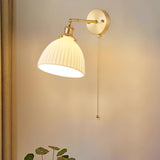 Elegant White Ceramic Pleated Wall Sconce with Brass Finish for Modern Home Decor