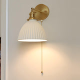 Elegant White Ceramic Pleated Wall Sconce with Brass Finish for Modern Home Decor
