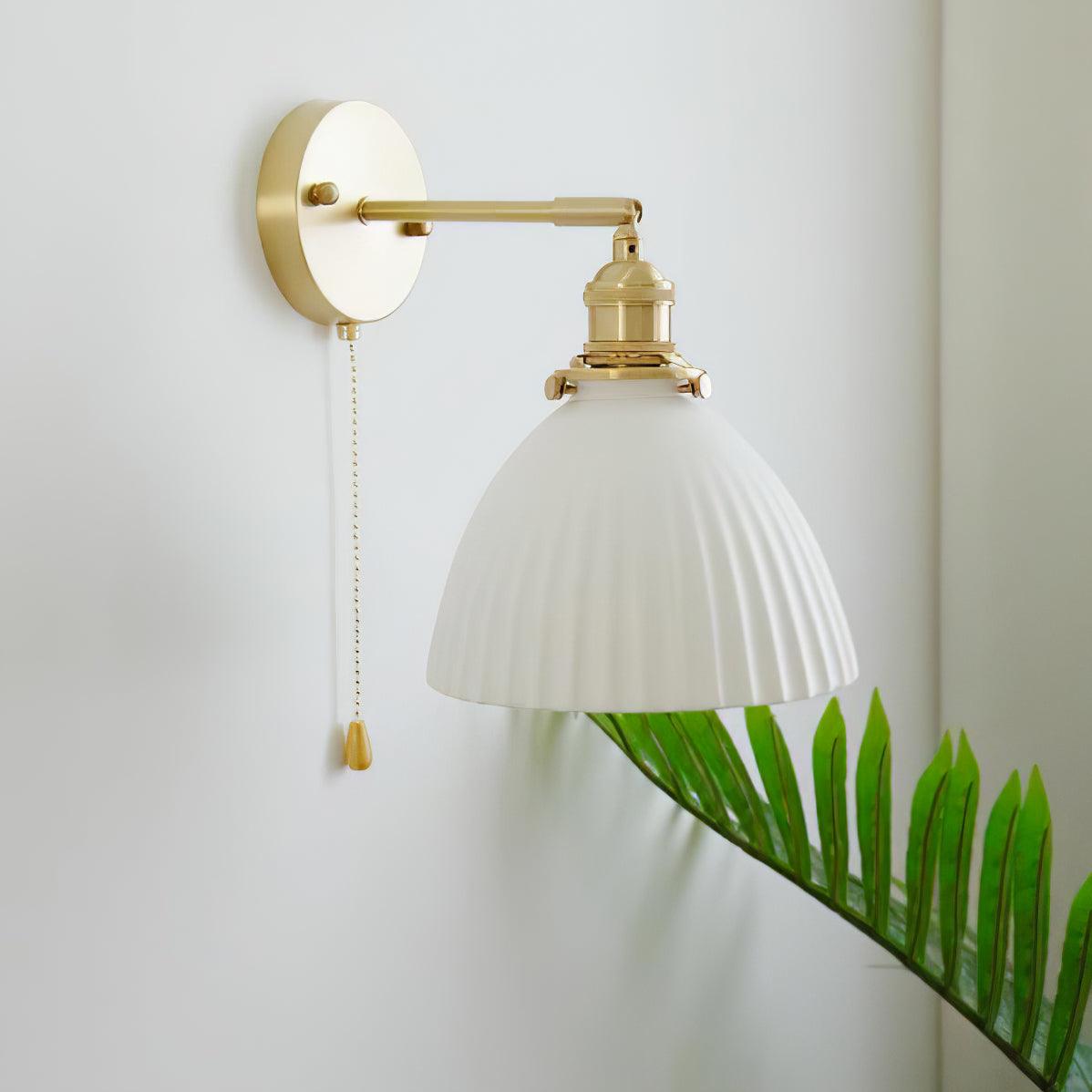 Elegant White Ceramic Pleated Wall Sconce with Brass Finish for Modern Home Decor