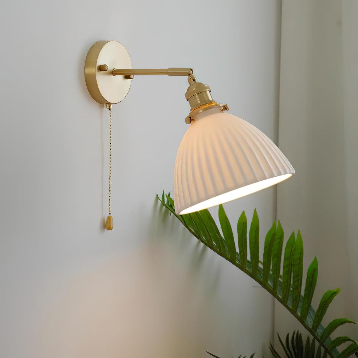 Elegant White Ceramic Pleated Wall Sconce with Brass Finish for Modern Home Decor