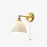 Elegant White Ceramic Pleated Wall Sconce with Brass Finish for Modern Home Decor