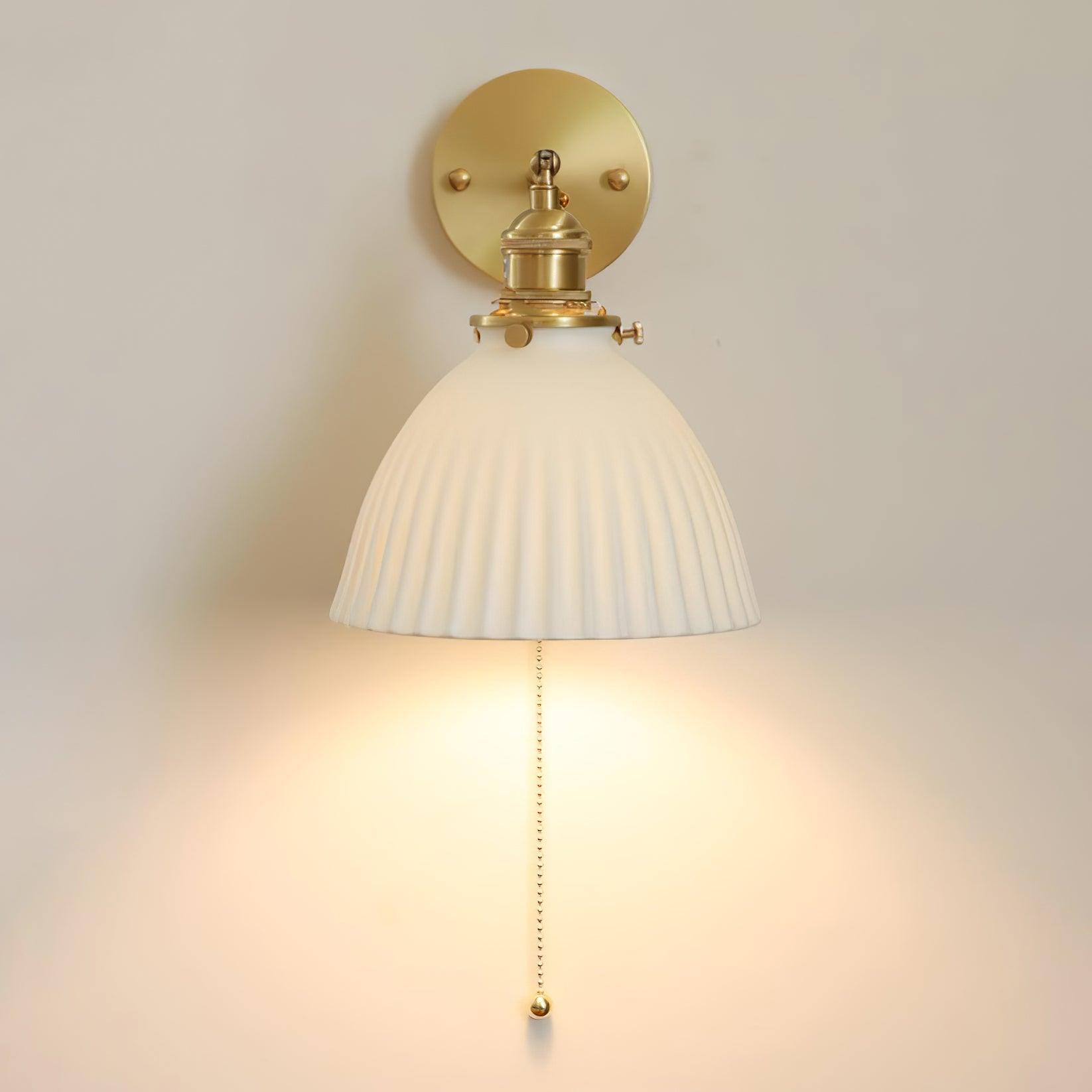 Elegant White Ceramic Pleated Wall Sconce with Brass Finish for Modern Home Decor