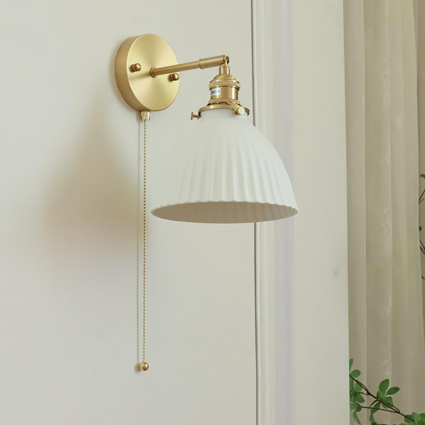 Elegant White Ceramic Pleated Wall Sconce with Brass Finish for Modern Home Decor