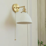 Elegant White Ceramic Pleated Wall Sconce with Brass Finish for Modern Home Decor