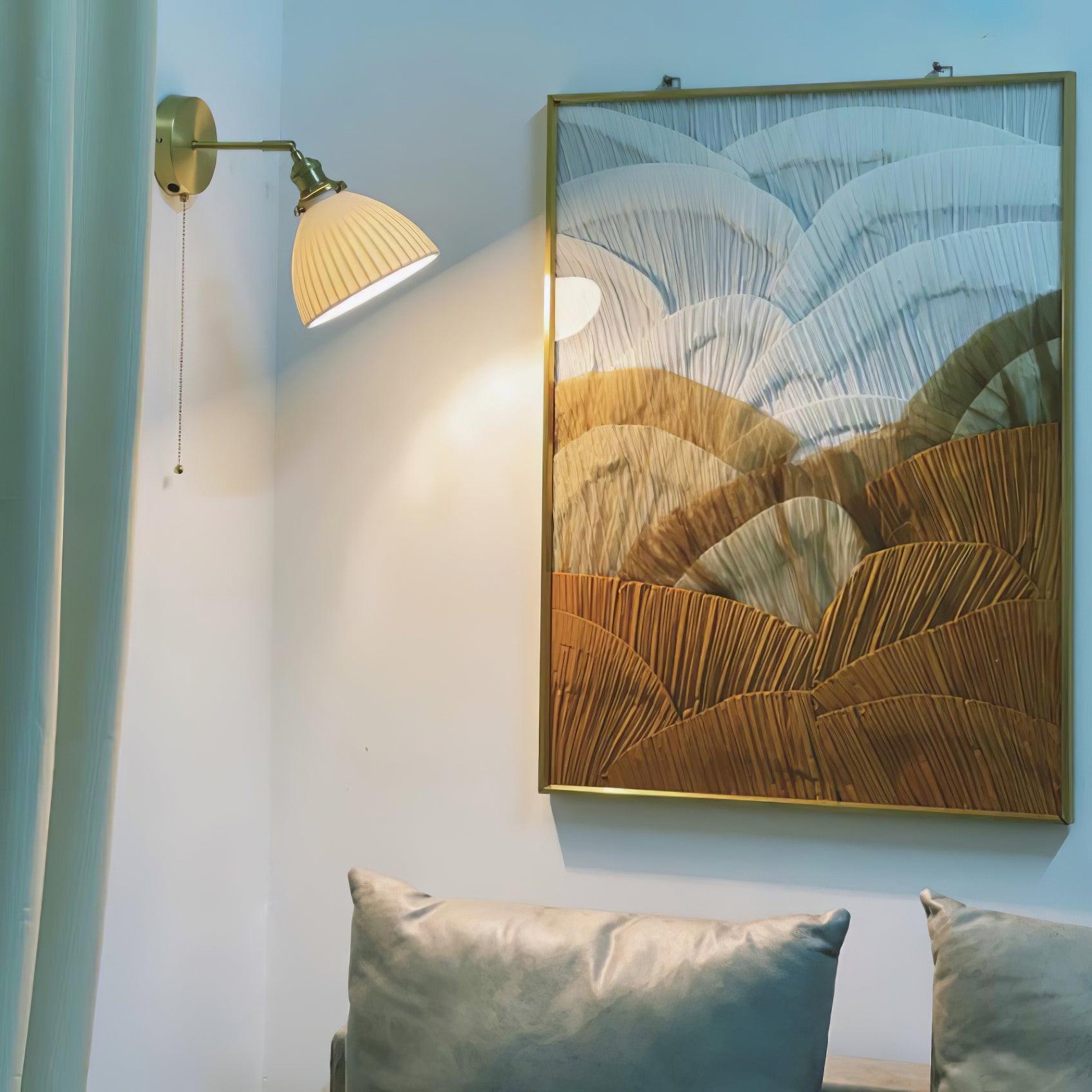 Elegant White Ceramic Pleated Wall Sconce with Brass Finish for Modern Home Decor