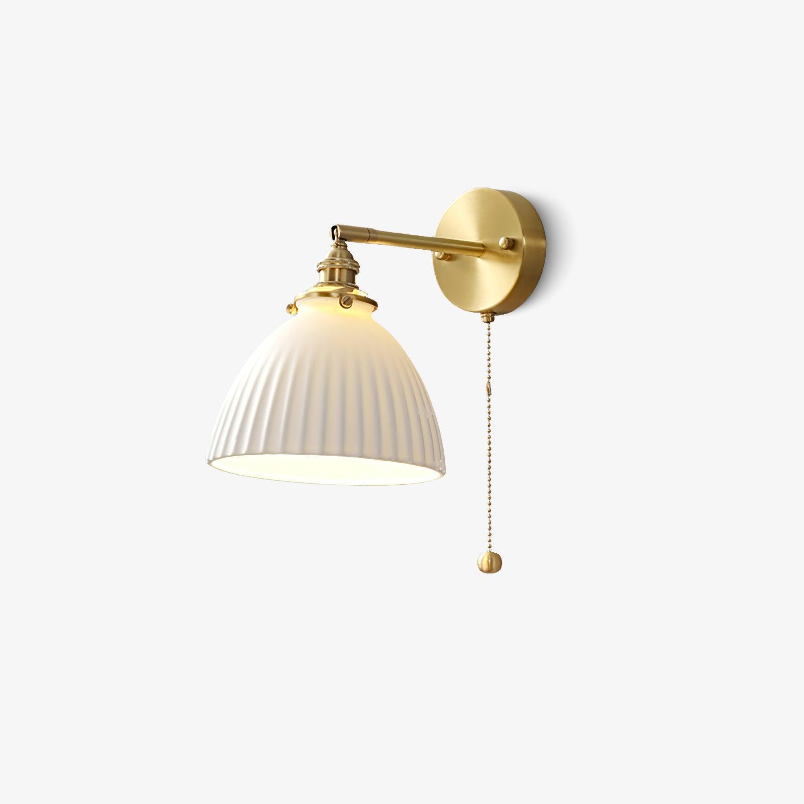 Elegant White Ceramic Pleated Wall Sconce with Brass Finish for Modern Home Decor