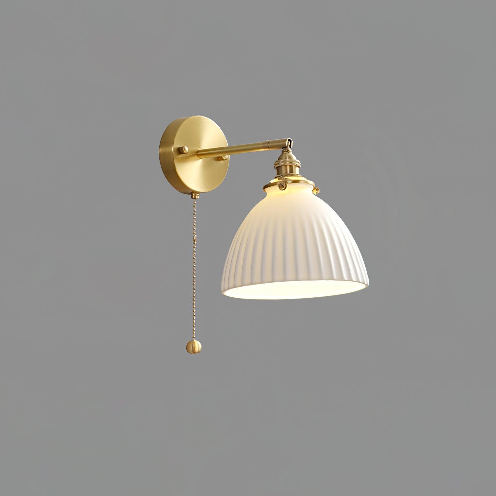 Elegant White Ceramic Pleated Wall Sconce with Brass Finish for Modern Home Decor