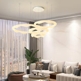 Elegant White Cream Modern LED Ring Chandelier Featuring Three Step Dimming Wavy Circle Design