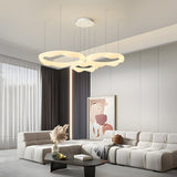 Elegant White Cream Modern LED Ring Chandelier Featuring Three Step Dimming Wavy Circle Design