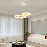 Elegant White Cream Modern LED Ring Chandelier Featuring Three Step Dimming Wavy Circle Design