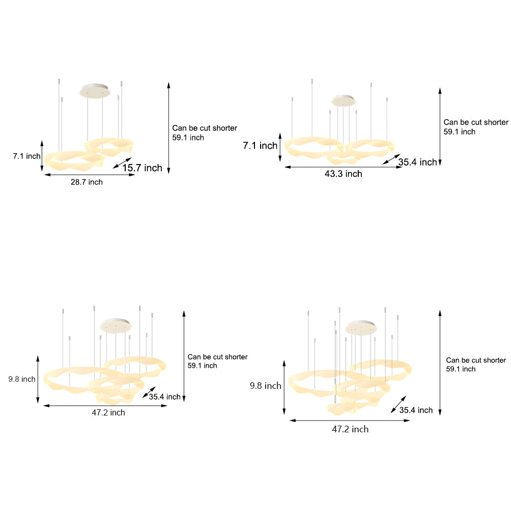 Elegant White Cream Modern LED Ring Chandelier Featuring Three Step Dimming Wavy Circle Design