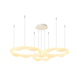 Elegant White Cream Modern LED Ring Chandelier Featuring Three Step Dimming Wavy Circle Design